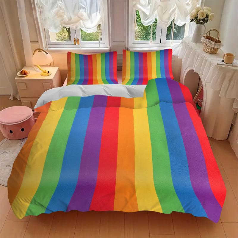 Rainbow Stripes Bedding 3 Piece Set HD Print Duvet Cover Pillowcases for Teens Adult Bedroom Decoration Christmas Gift