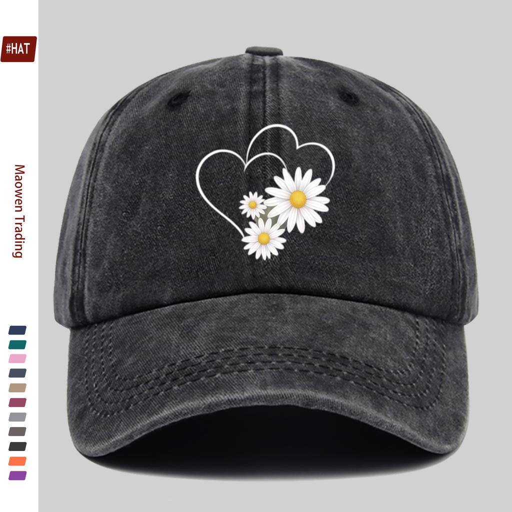 Pc Elegant Heart Daisy Print Sun Hat Comfortable And Lightweight Cycling Decorative Hat Vintage Accessory Exquisite Gift for Wo