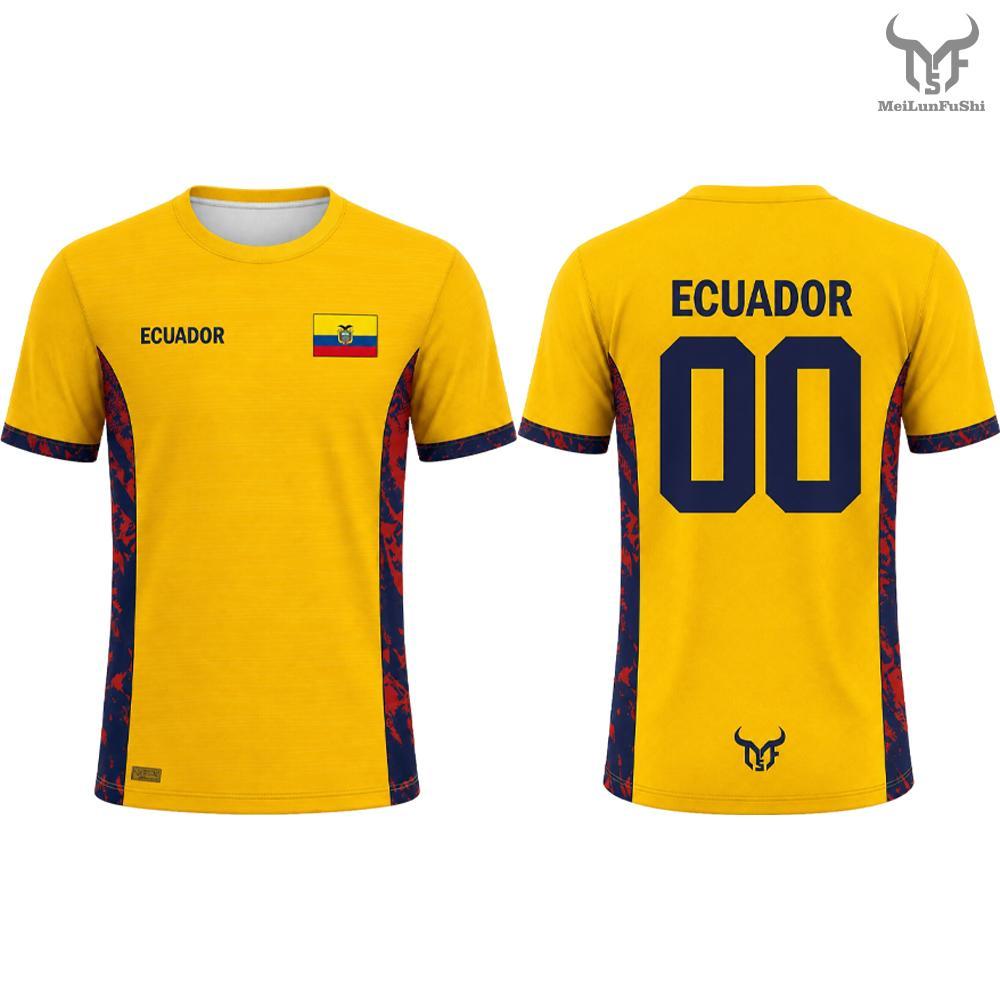 Neues Ecuador Flaggen Print T-Shirt Herren und Damen Mode Rundhals Sport Trikot Locker Sommer Schnelltrocknend Fußball Trainings T-Shirt