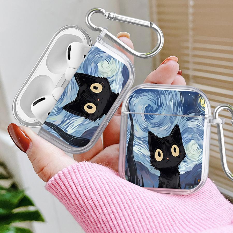 Case For Airpods 2 1 Pro Pro2 3 4 Pro3 Clear Earphone Cases Cover Van Gogh Art Cat