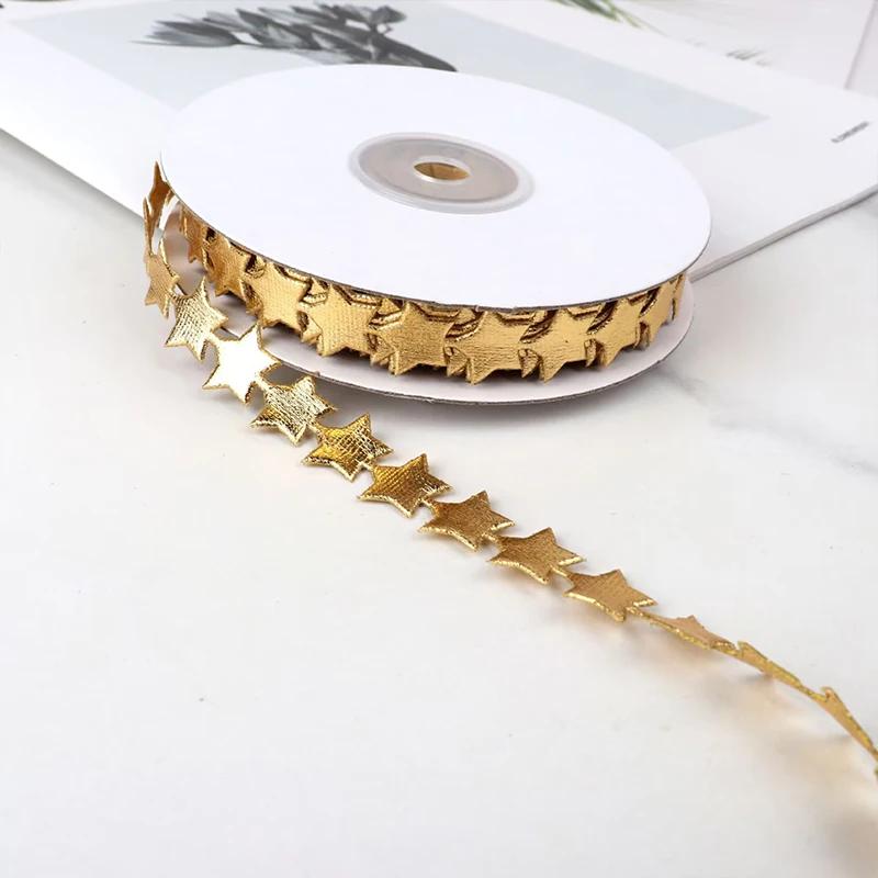 10m Leaves/Star/Heart Glitter Lace Sewing Trim Ribbon for Gift Wrapping Christmas Tree Decor DIY Craft Supply Ornament Material
