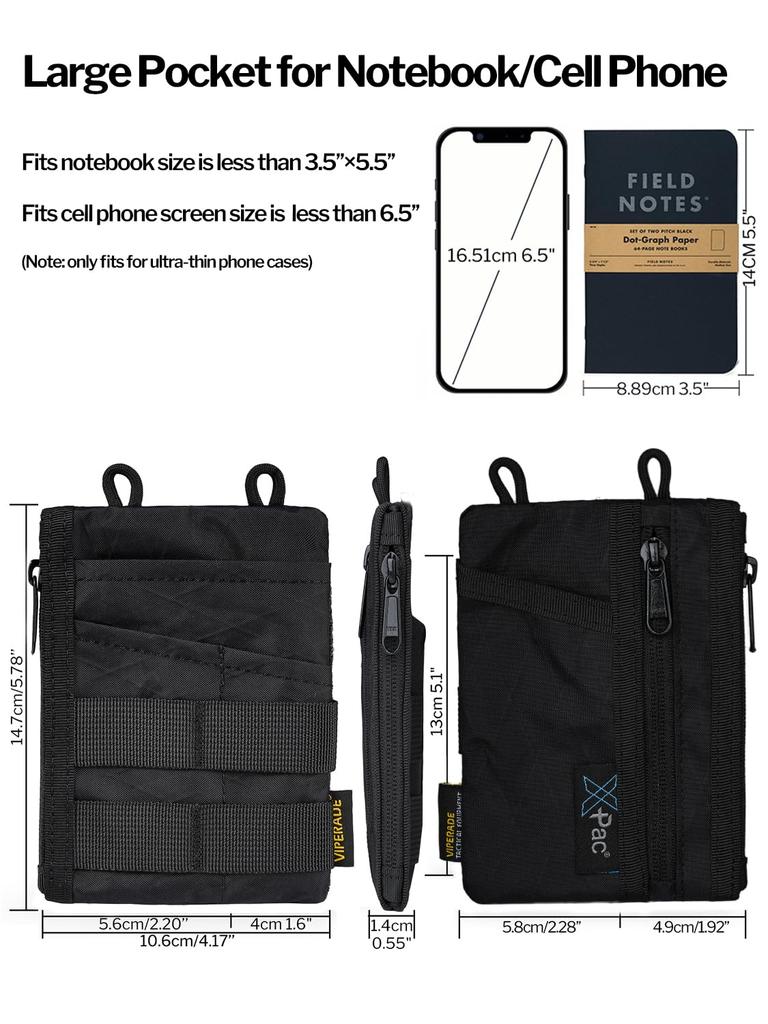 VIPERADE VE18N EDC Pocket EDC Organizer Pouch for 4 EDC Slots and 2 Zippered Pocket Slim EDC Wallet EDC Pocket Organizer Pouch for Everyday Carry