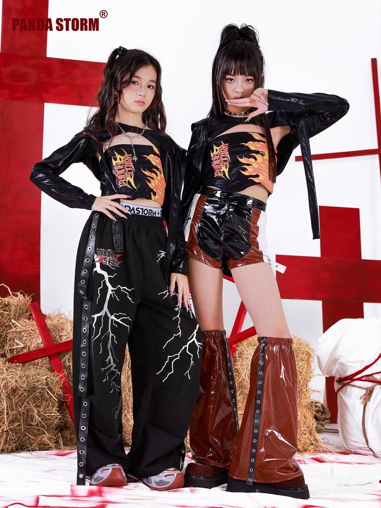Completo Jazz Brillante con Cappuccio per Ragazze con Gonna e Pantaloni - Costume Trendy per Performance di Strada per Bambini