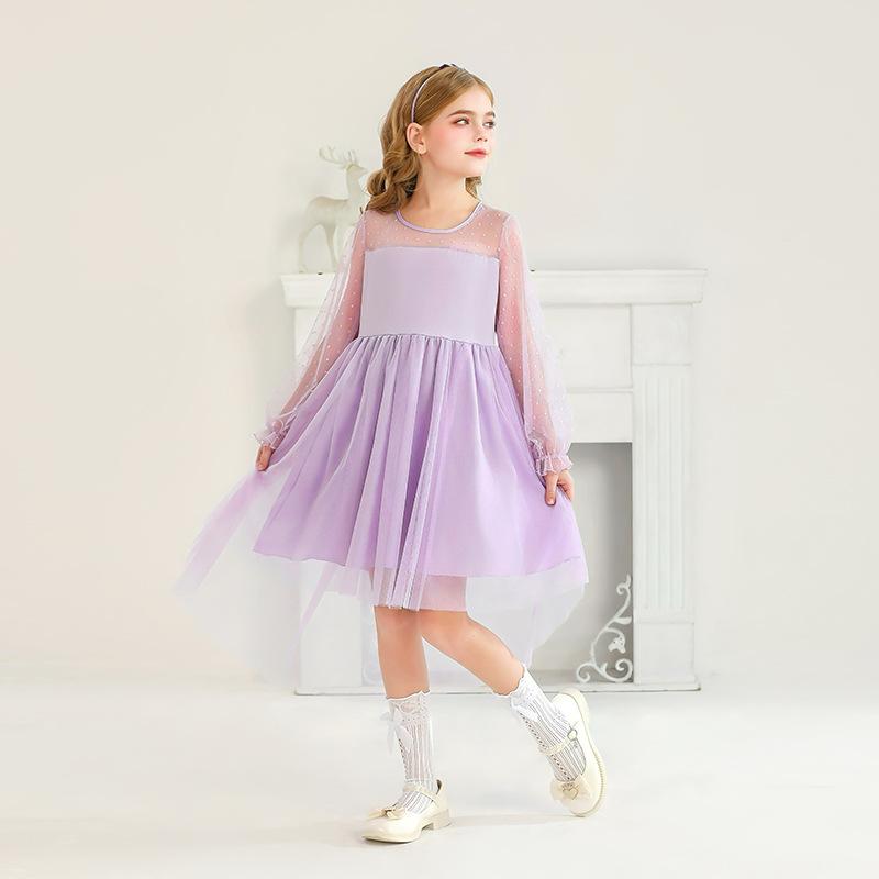 Hawaiian Beach Dress Purple Girl Dress Mesh Lace Princess Dress Children's Performance Costume