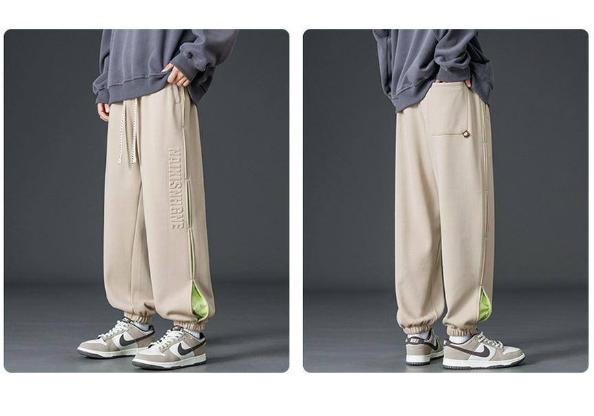 Men's Fleece-Lined Slim-Fit Cuffed Sweatpants - Thick, Stylish, Large Size, Steel Stamp Design for Autumn/Winter