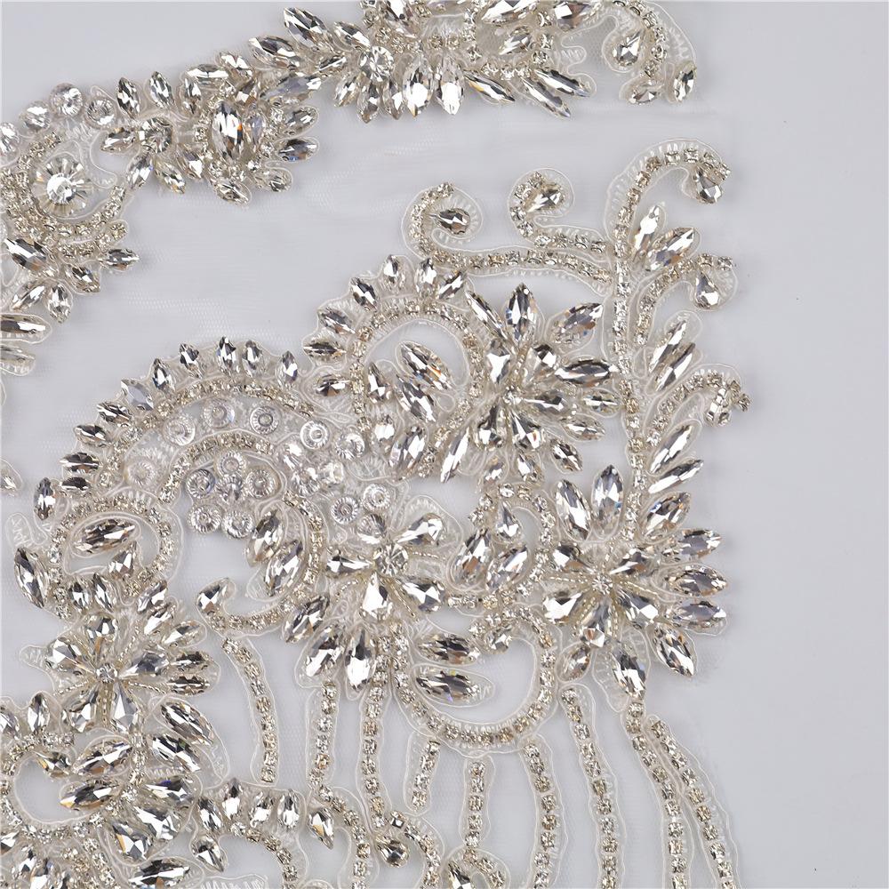 Acrylic Diamond Wedding Dress Front Applique Patch PVC Gem Bright Drill Flower Cloth Sticker Sew-On Style Felt for Formal Dress