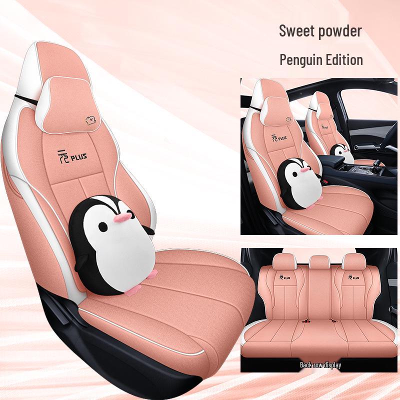 BYD Yuan PLUS Linen Cartoon Car Seat Cushion – Breathable, Full Wrap, Four Seasons Universal Cover.