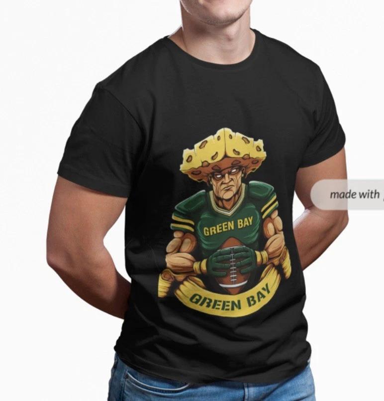 Green Bay Football Wisconsin Cheese T-Shirt, Hand-Drawn, Printed in USA S-5xl 4XL