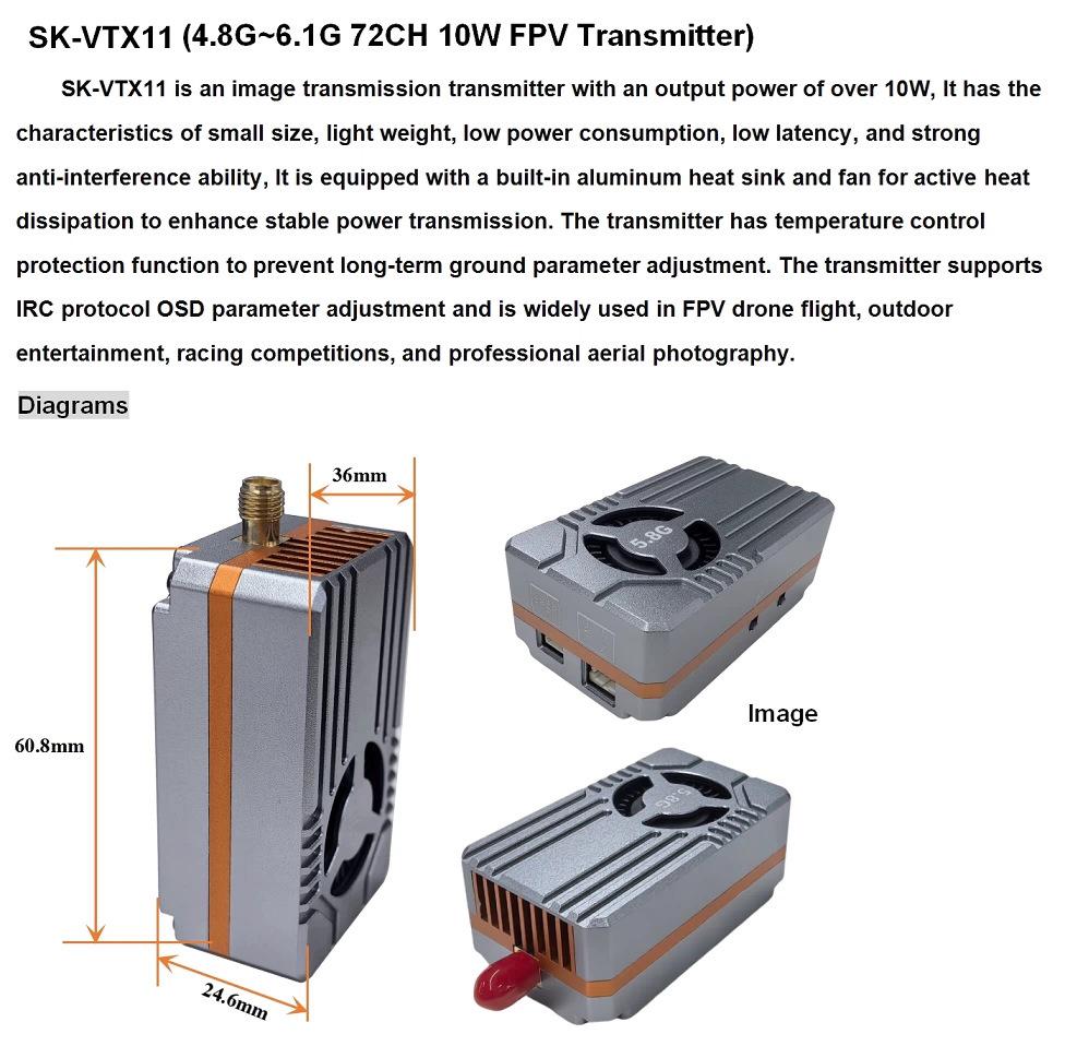 SK-VTX11 Multi-Band 10W 80CH Wireless Long-Distance Transmitter with OSD Adjustment