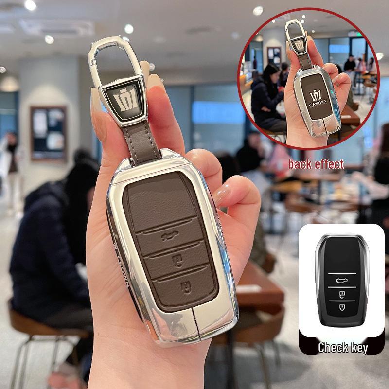 Premium Metal & Leather Key Case for 14th Gen Toyota Crown