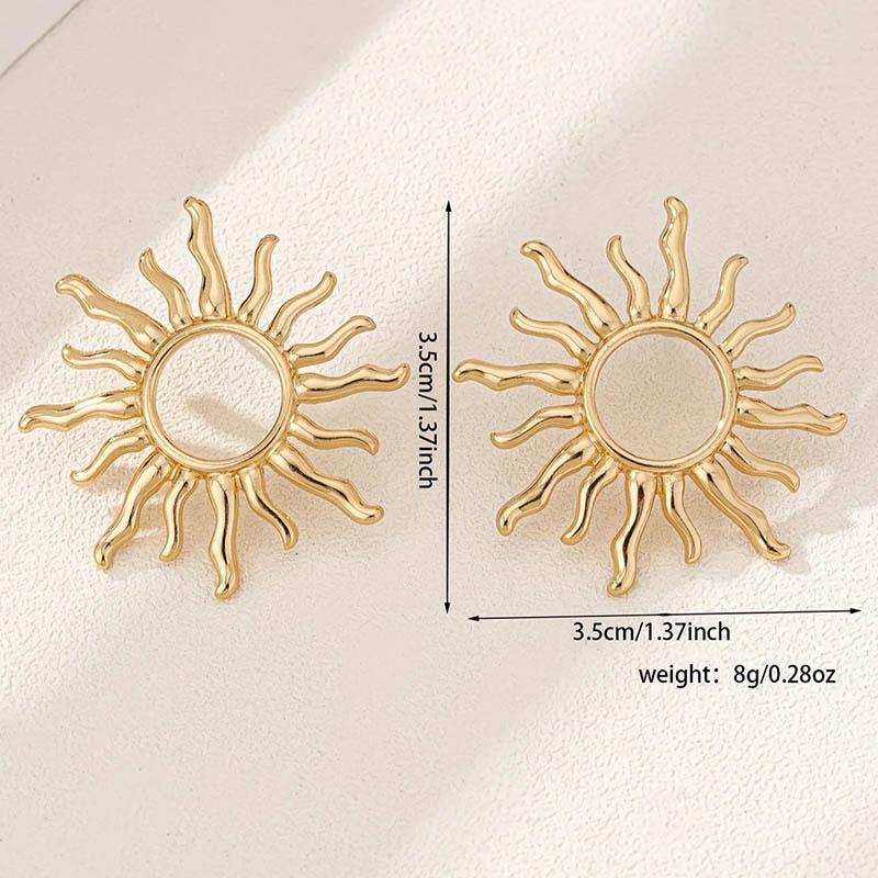 Hollow Flowers Sun Alloy Stud Earrings for Women Gold Color Metal Flower Earrings Jewelry Accessories Gifts AVE