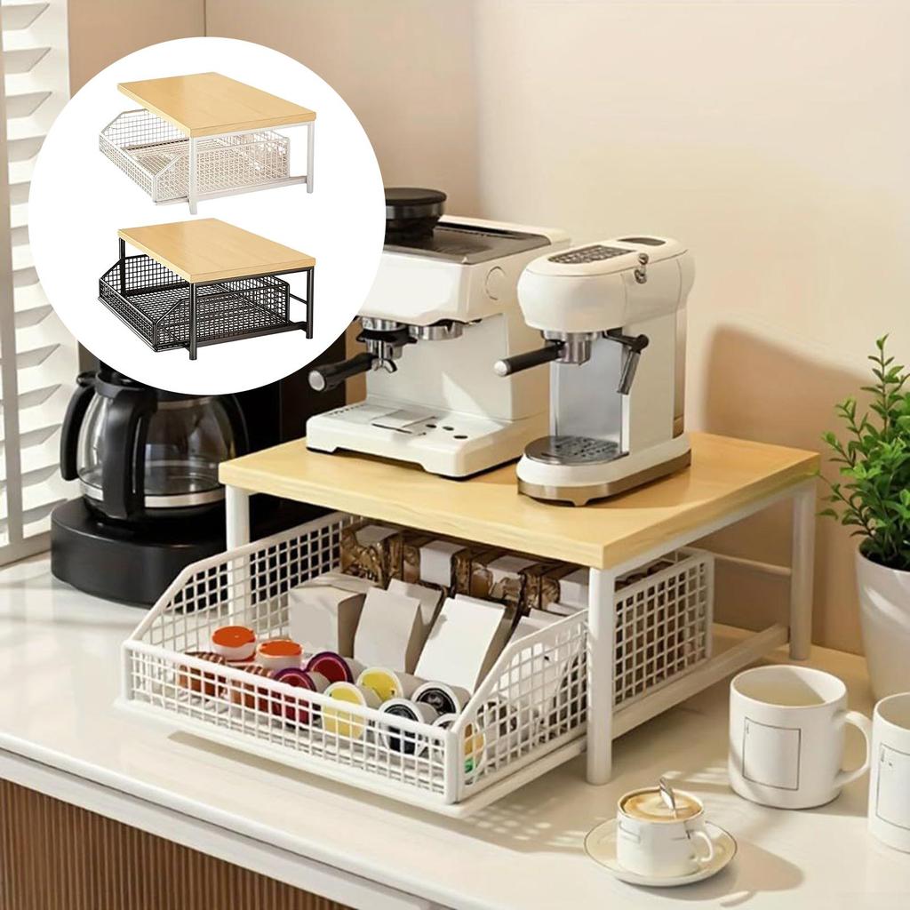 Modern kitchen microwave rack storage rack sturdy solid wood and metal structure space-saving countertop storage rack