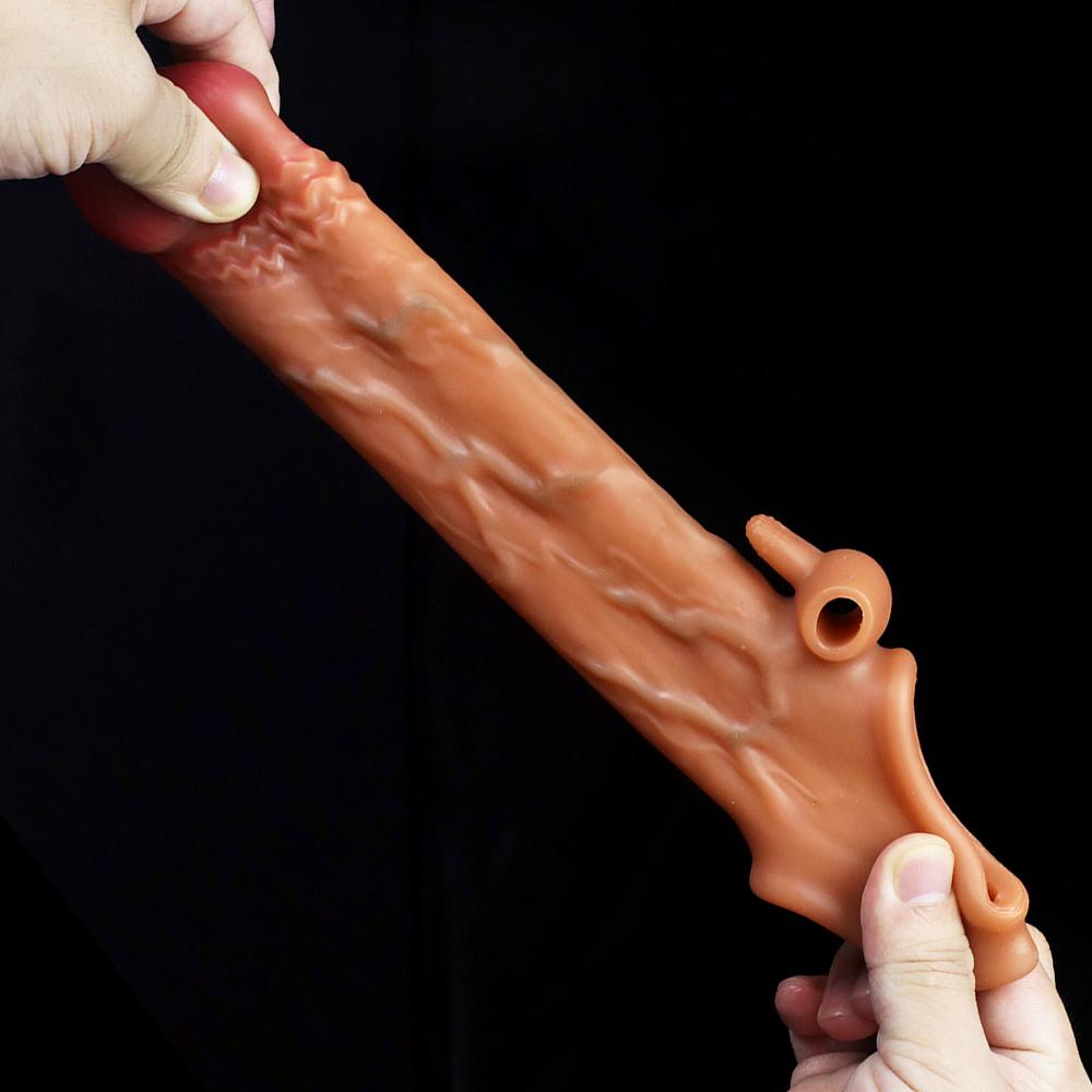 Realistický prodlužovač penisových rukávů Velký penis Sleeve Delay Ejakulace Dildo Sexuální hračky Rock Ring Kondom BDSM Fisting