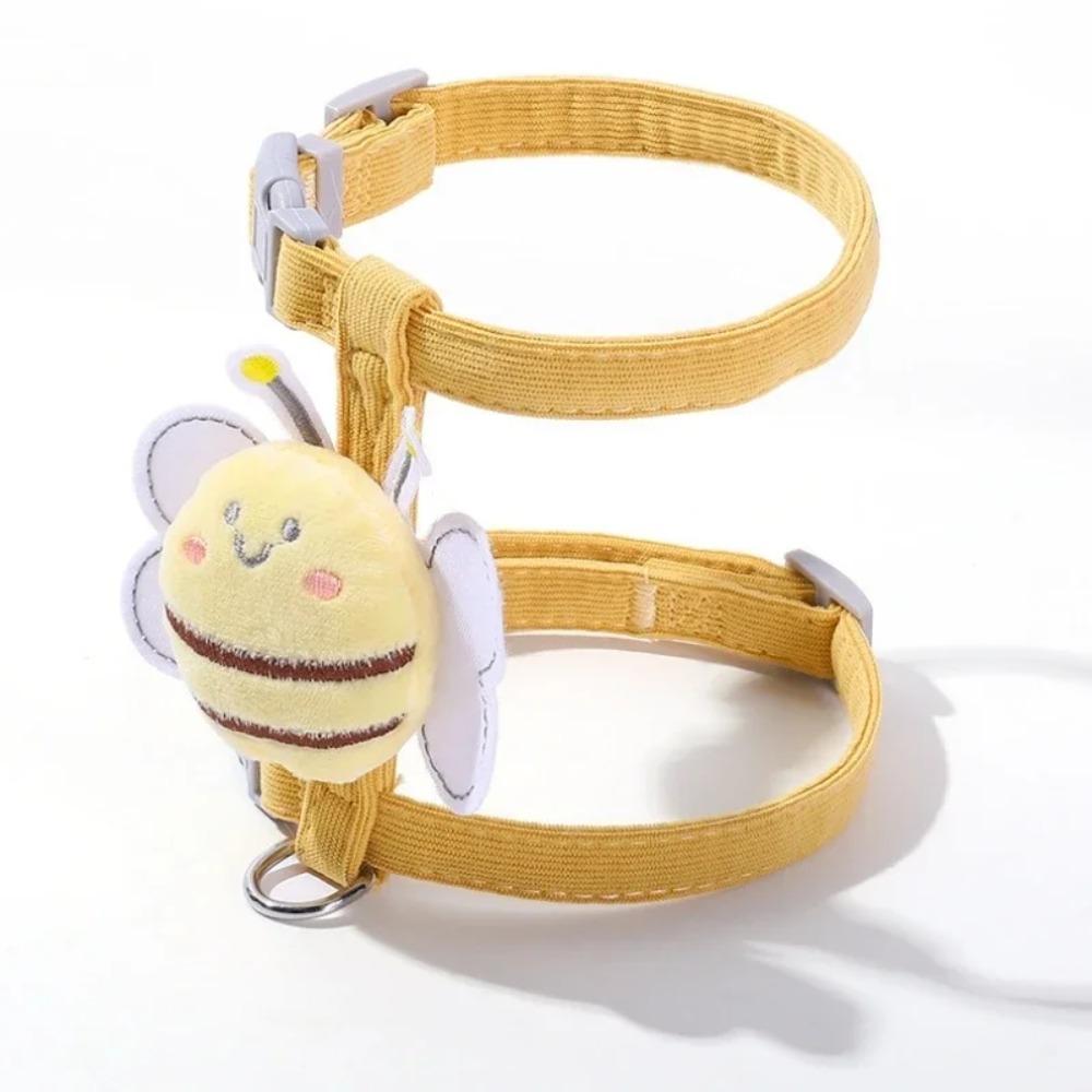 1 Stück Katzengeschirr Set mit Halsband Verstellbar Cartoon Biene Doppellagig Hundegeschirr für Kleine Mittlere Haustiere Halsband Leine Outdoor Spaziergang