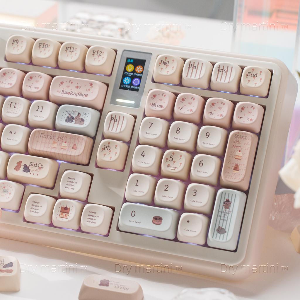 MAIMOOO Keycaps Rabbit Dessert Party Warm Color PBT Rounded Sublimation Keyboard Cute Keycaps Moa 114keys