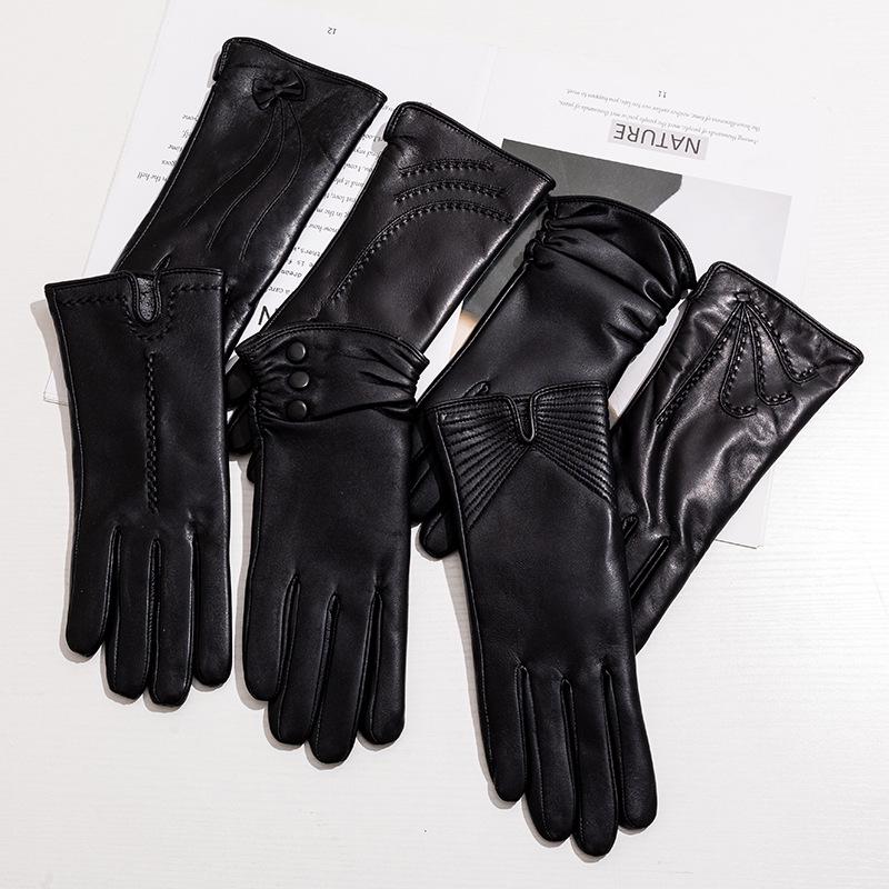 Women's Genuine Leather Winter Warm Gloves for Outdoor Sports, Thickened Matching Apparel Gloves