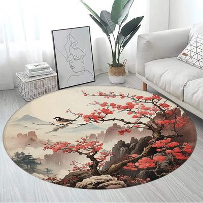 Japanischer Stil Runder Teppich Bergkirschblüte Koi Oktopus Lotus Meereswellen Tuschekunst Wohnzimmer Heimdekoration Matten Bodenteppiche