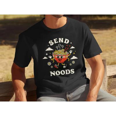 Send Noods Funny Raunisex T Shirt Retro Rubberhose Cartoon Japanese Noodle Bowl Foodie Casual Top Vintage Soft Versatile