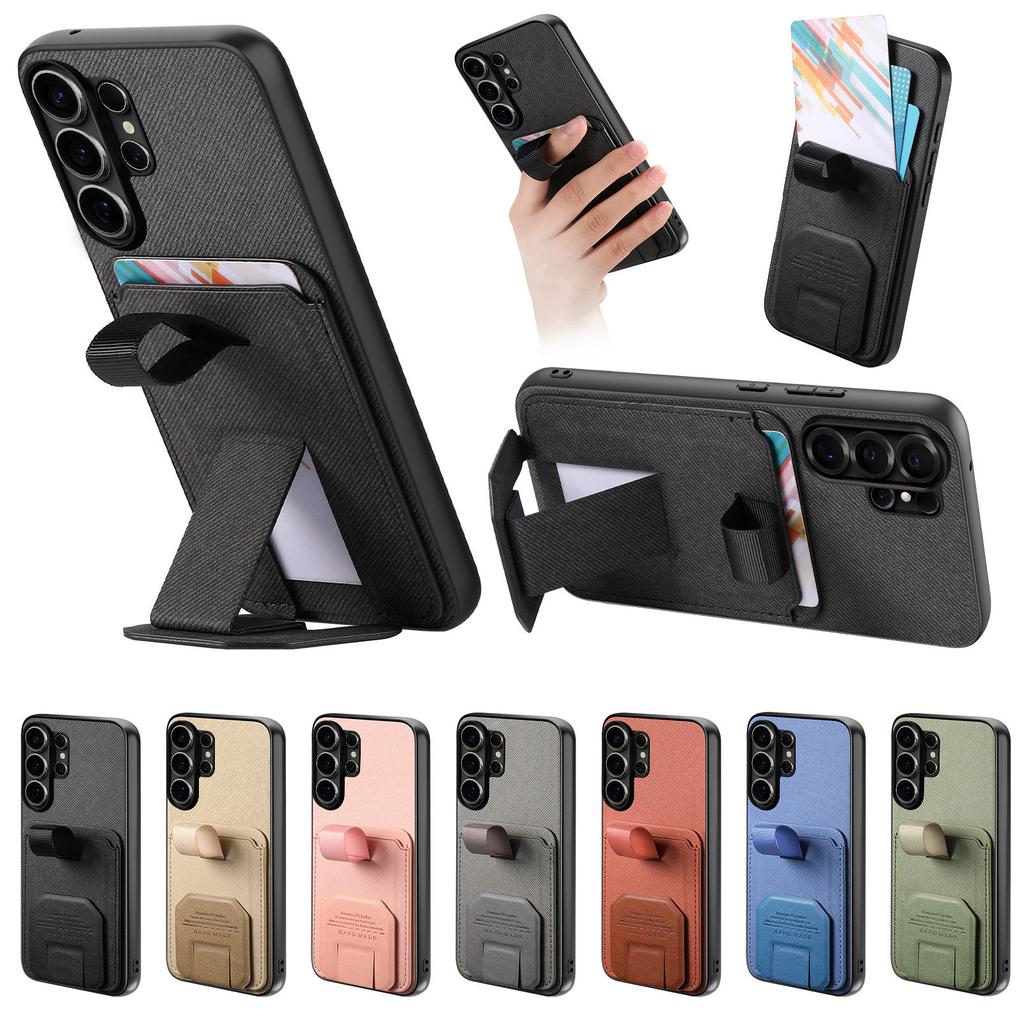 Luxury Wristband Holder Card Slot Phone Case For Samsung S26 Ultra S25 Plus S24 A36 A56 A17 A07 Stand Adjustable Anti Drop Cover