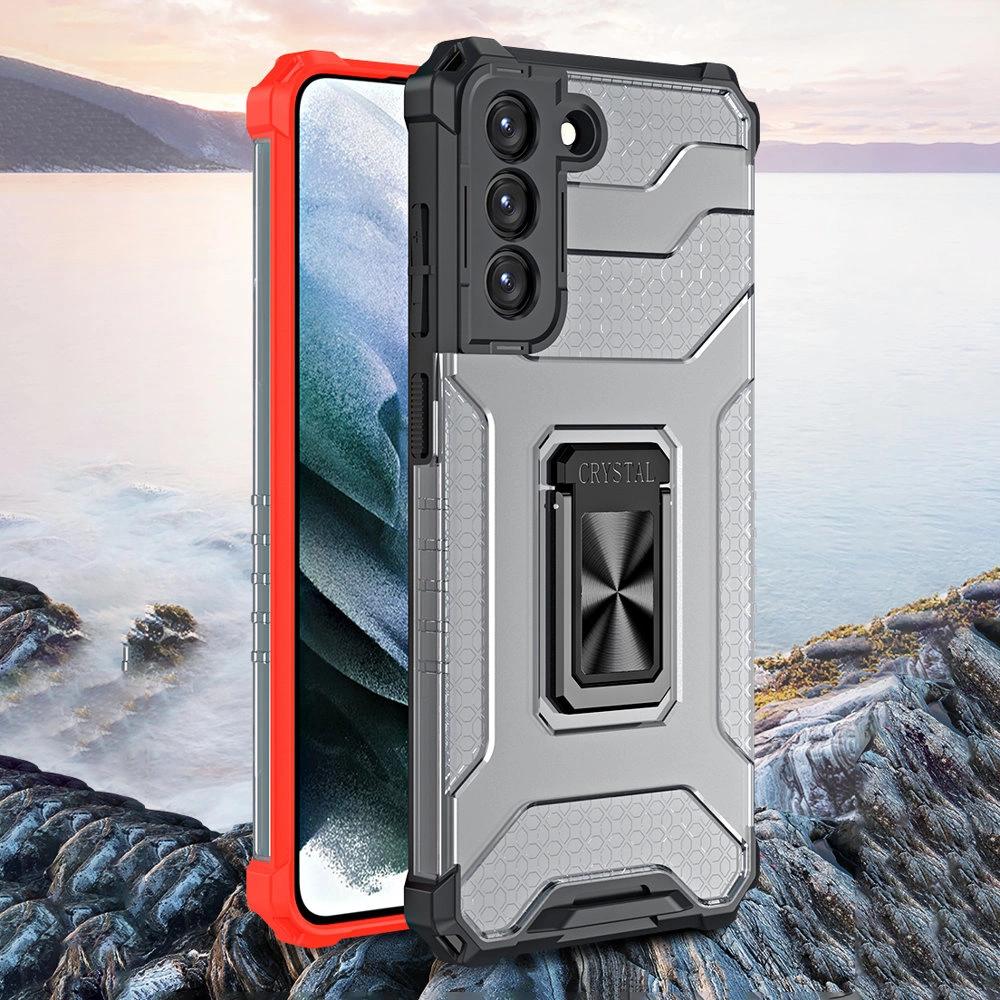 Crystal Ring Case Armored Hybrid Case Cover + Magnetic Holder Samsung Galaxy S21+ 5G (S21 Plus 5G) Blue