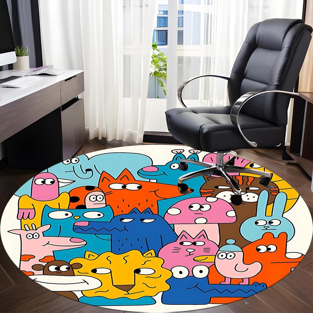 1pc Animal Zoo Office Round Area Rug, Indoor Mat Suitable ForOffice, Under Office Chairs Bedroom Living Room Home Decor, Room Decot206