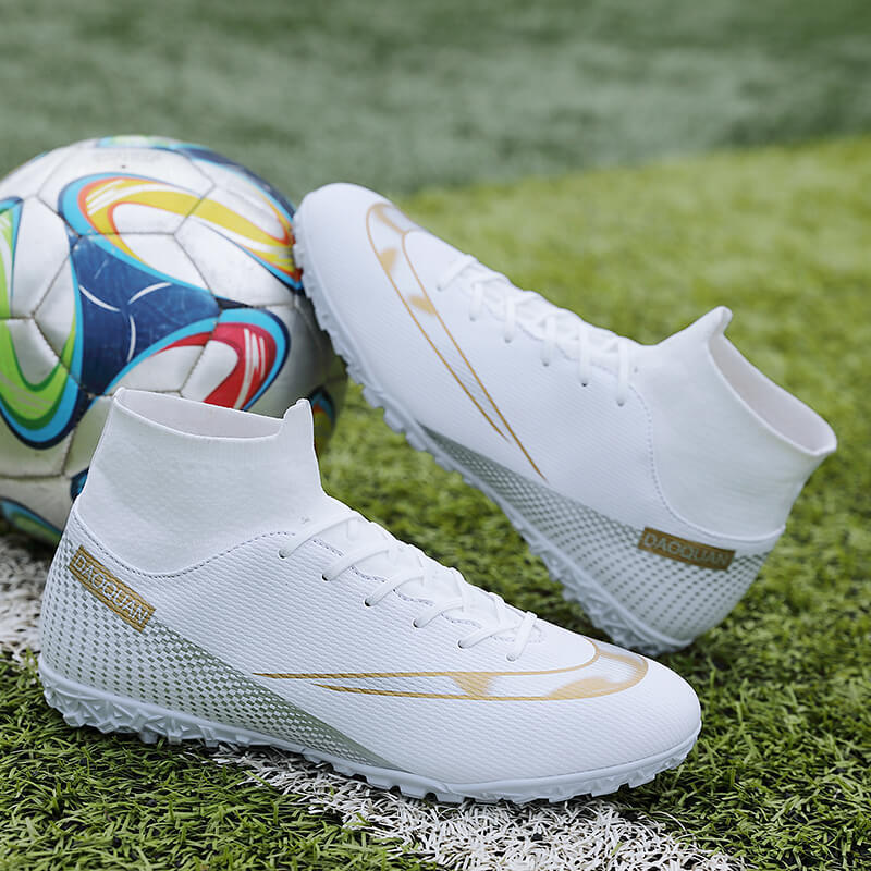 Football shoes high-top broken nails artificial turf leather feet men's and women's spikes competition student training shoes one piece 2025