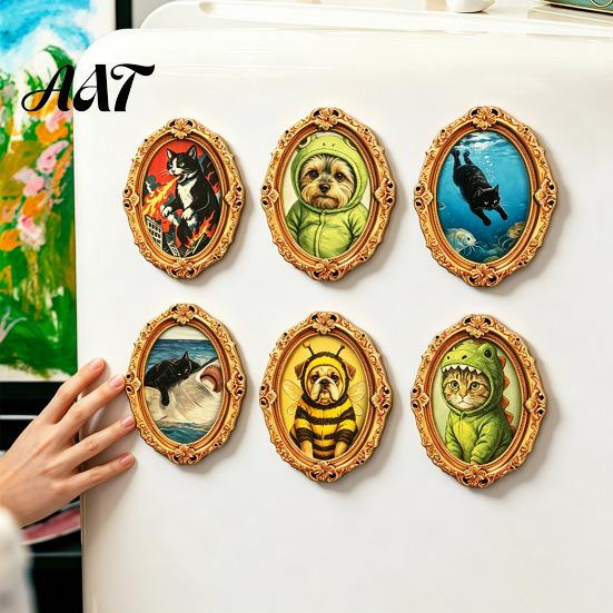 Metal Surface Decorations 1/6Pcs Halloween Retro Frame Refrigerator Magnet, Wood Carved Fridge Magnetic Decor Cabinet Whiteboard Magnet for