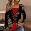 Tops for Women  Floral Print Long Sleeve Fake Two‑Piece Top Fall Casual Slim Pullover Women's Long Sleeve Top