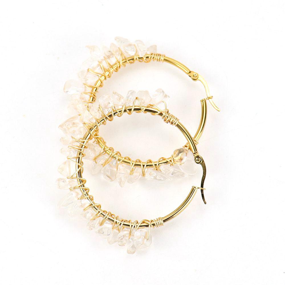 

Gold Large Loop Earrings Earrings Winding Natural Gravel Crystal Amethyst Earrings Earrings E31