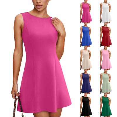 Women's Casual Solid Color Sleeveless Round Neck Dress Sleeveless Round Neck Dress