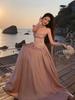 French Waist-Hugging Spaghetti Strap Evening Dress with Full Skirt