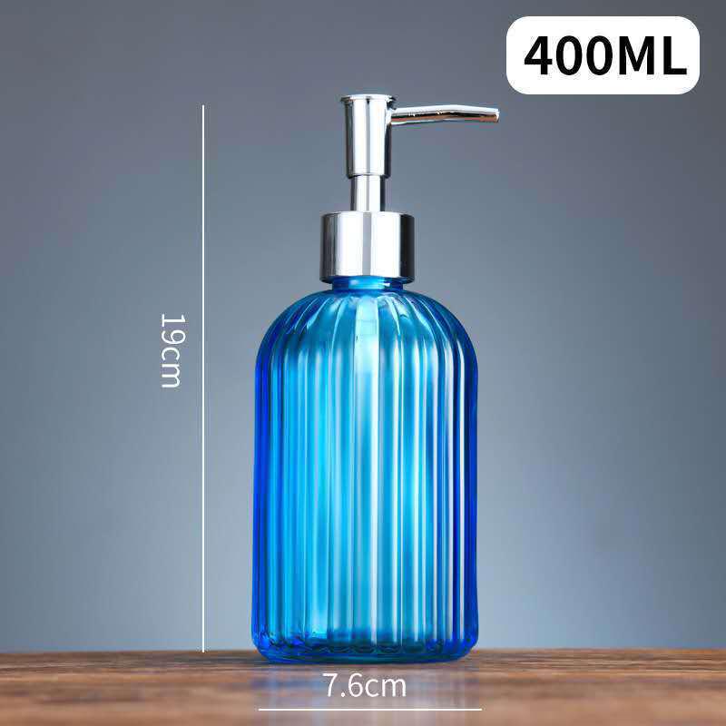 Colored Glass Press-Type Refillable Bottle for Lotion, Hand Soap, Shampoo, or Shower Gel