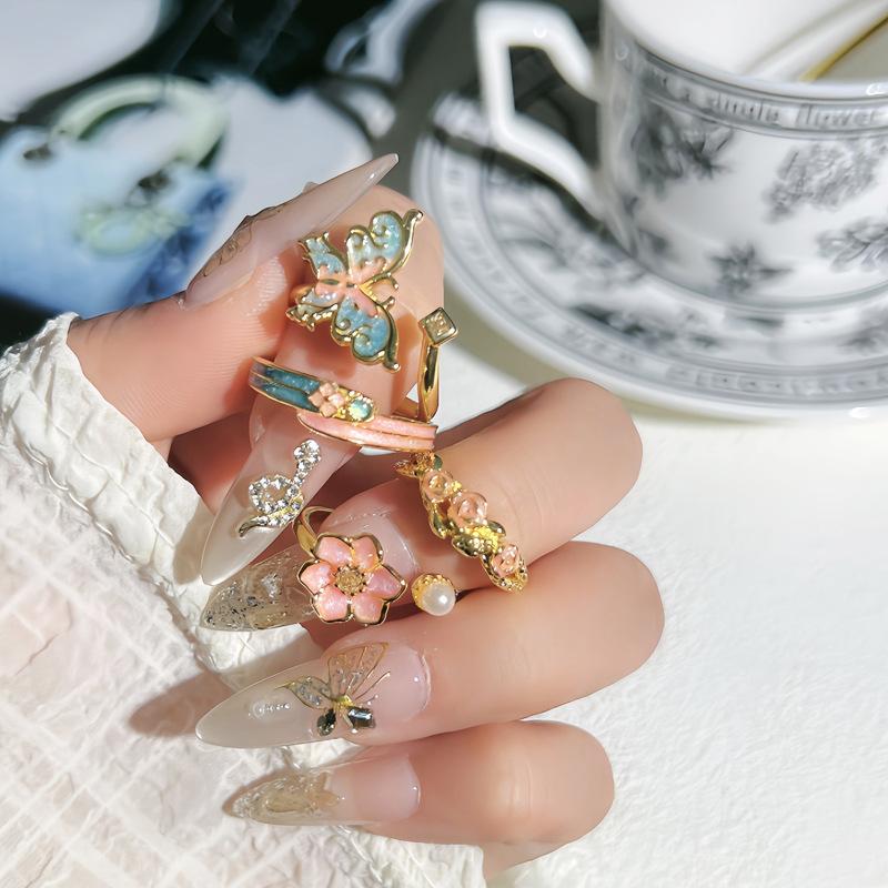 Retro Enamel Ring New Chinese Style Gradient Butterfly Flower Sweet Cool Ring For Women Cold Style Niche Open Finger Ring 2025