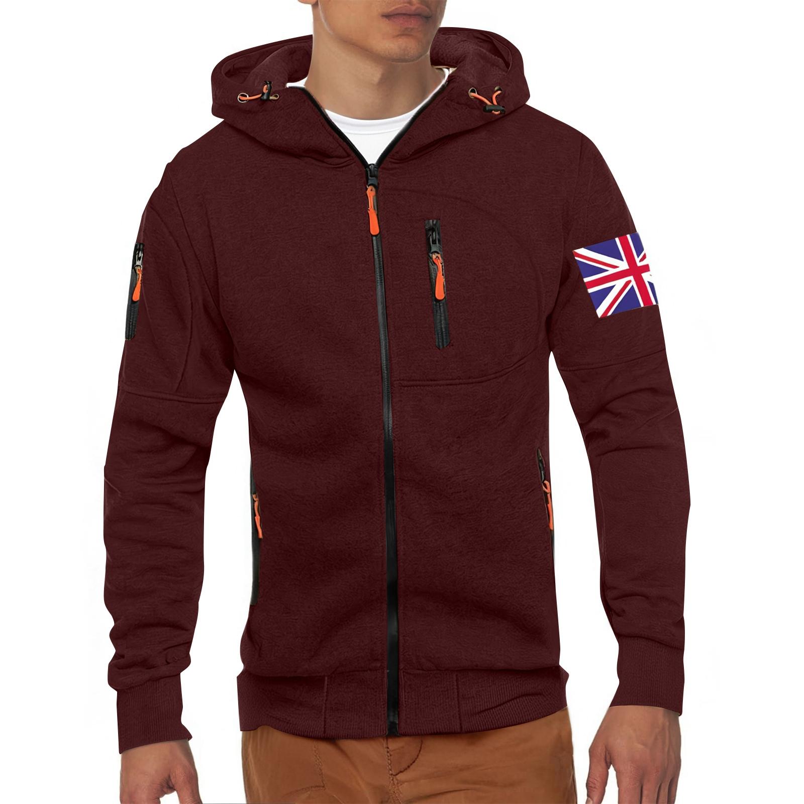 

Мужское худи с молнией и несколькими карманами, пуловер XL винный