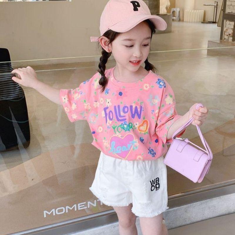 Girls Summer Short Sleeve T Shirt Cute Casual Basic Tee Kids Comfortable Top For Girls