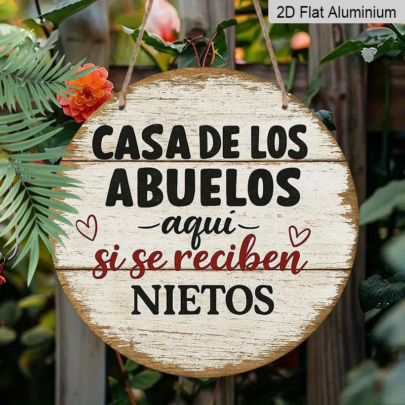 2D Flat, 1pc 7.87X7.87 Inch 2D Flat Round Aluminum Sign, Vintage Aluminum Plaque about "Grandparents' Home", Warm Grandparents Decoration Sign
