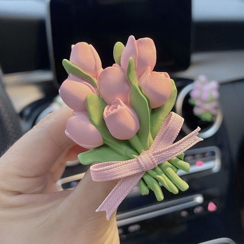 Air Outlet Flower Aromatherapy Car Decoration Gardenia Tulip Rose Peach Blossom Car Perfume Fragrant Stone Pendant