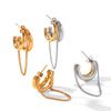 New double-line C-shaped earrings, light luxury high-end gold and silver color-block tassel ear jewelry