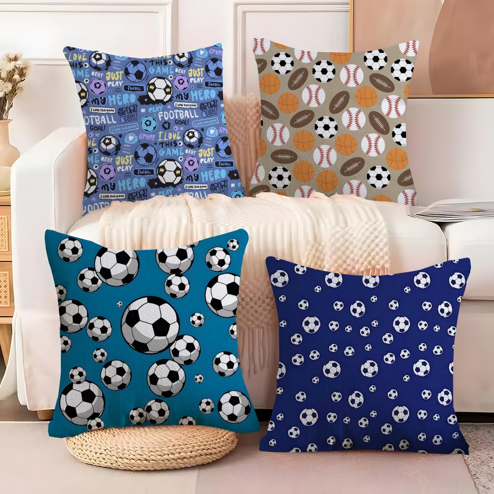 Classic Football Cushion Cover Soft Plush Fabric Double-Sided Printed Sofa Cushion Cover for All Seasons Home Decor Gift