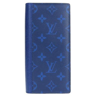 Used Purse Portefeuille Blaza M30297 Taigalama Taiga/Monogram Cobalt Blue Bifold Wallet