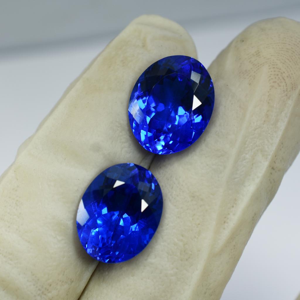 Natural Blue Tanzanite Loose Gemstone Dark 19.30 Ct Oval Shape Pair for Jewelry Making and Crafts