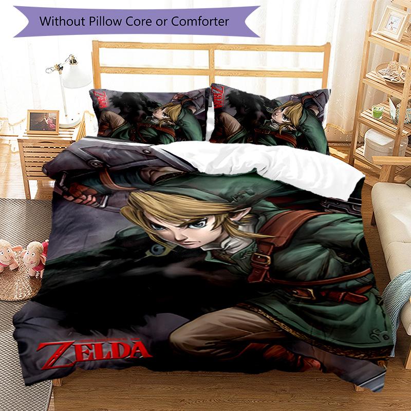3pcs Cartoon Z-Zeldas pattern bedding set duvet cover set includes duvet cover &pillowcases, perfect all season bedroom decoration & gift