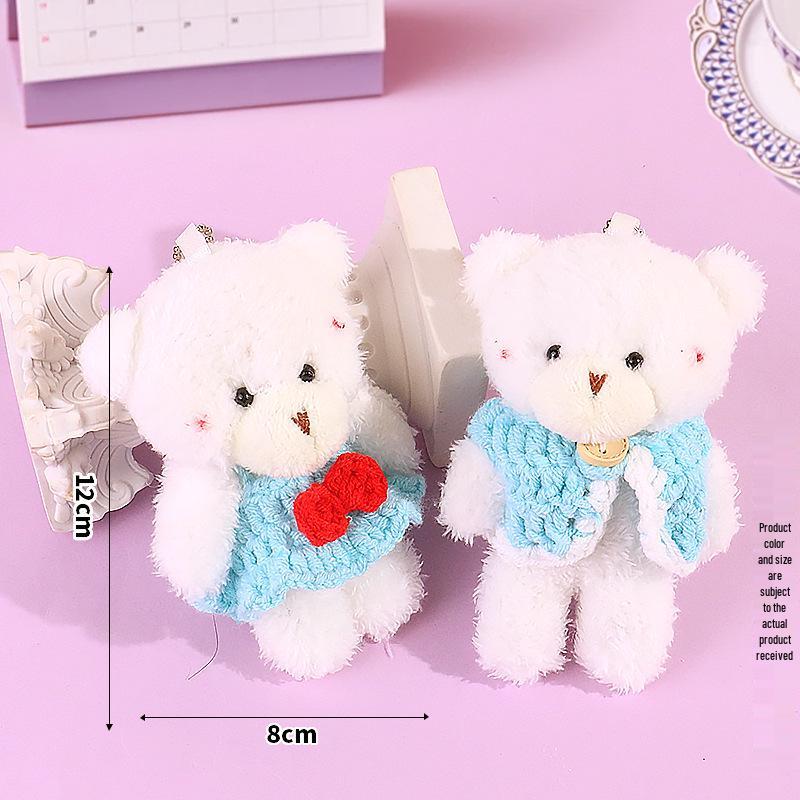Blush Bear Plush Vest Keychain - Cute Teddy Backpack Charm Gift