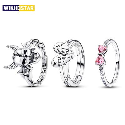 New In 925 Sterling Silver Sparkling Pink Bow Ring For Women Exquisite Style Fashionable For Parties Wedding Jewelry Gifts