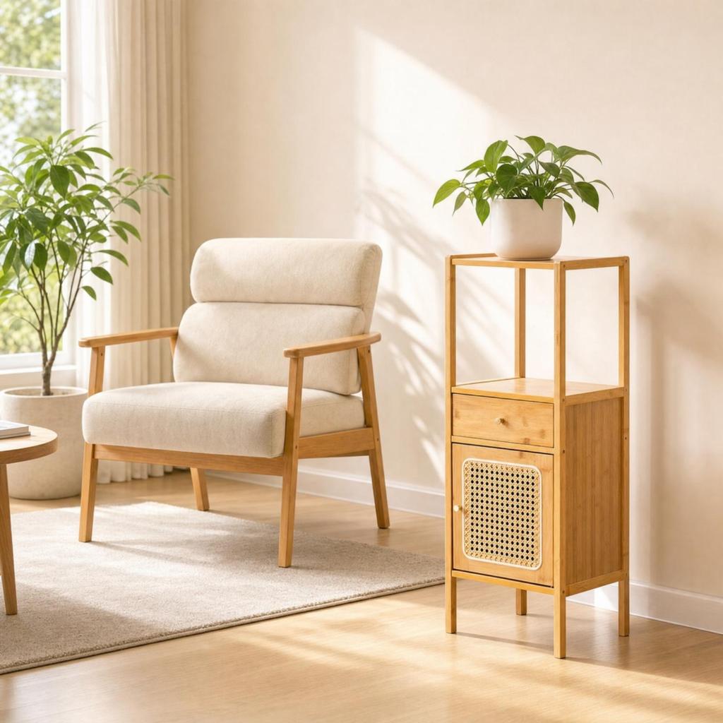 Plant Stand with Cabinet Compact Storage Drawer areaSaving