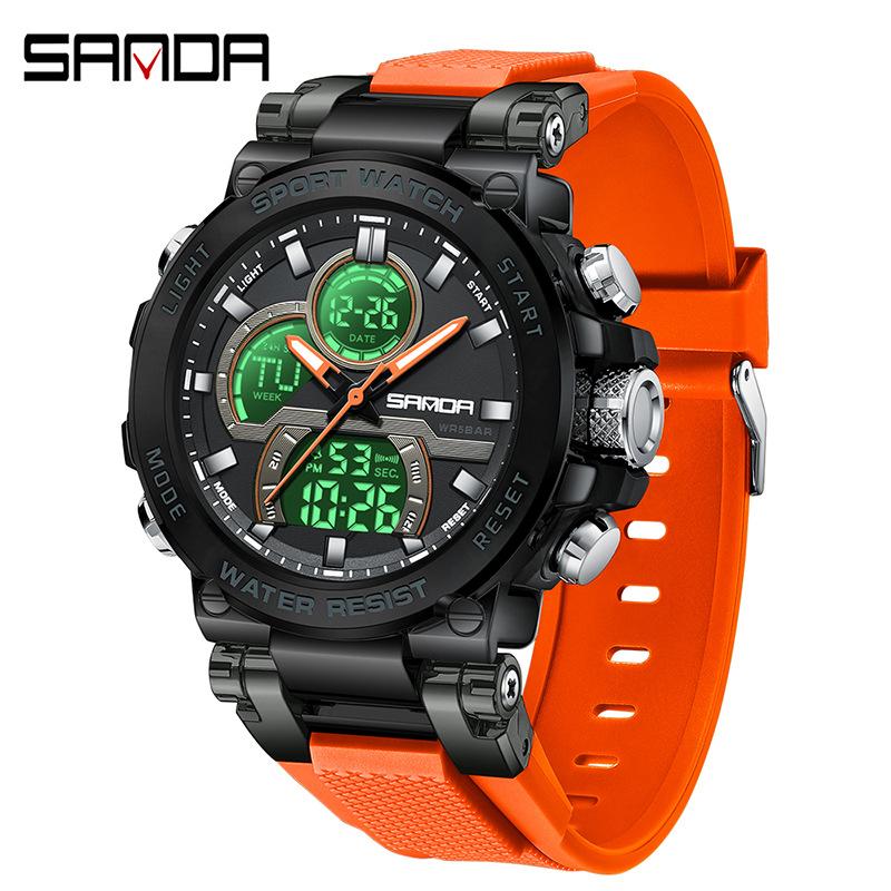 SANDA Watch Cool Trend Multifunctional Sports Waterproof Dual Display Electronic Watch
