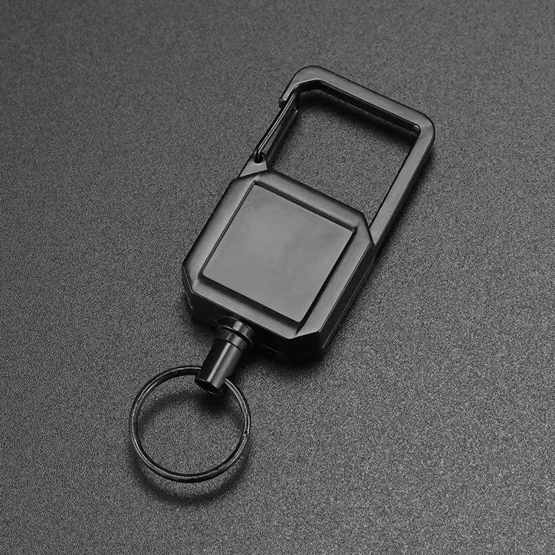 

All-Metal Outdoor Square Keychain with Retractable Zinc Alloy Carabiner