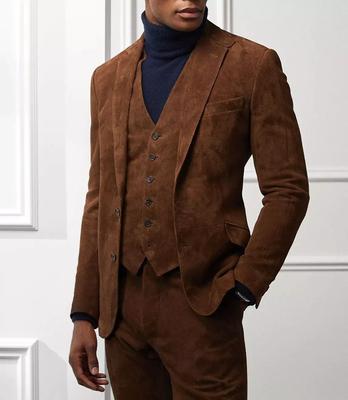Blazer formal masculino de couro AL KHALID elegante marrom camurça pura casaco feito à mão