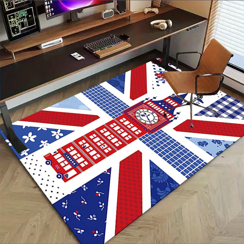 1PC Union Jack Big Ben Non-Slip Floor Carpet Compatible for Office&Living Room&Dining Room - Flat-Weave Machine- Soft & Pattern-E268