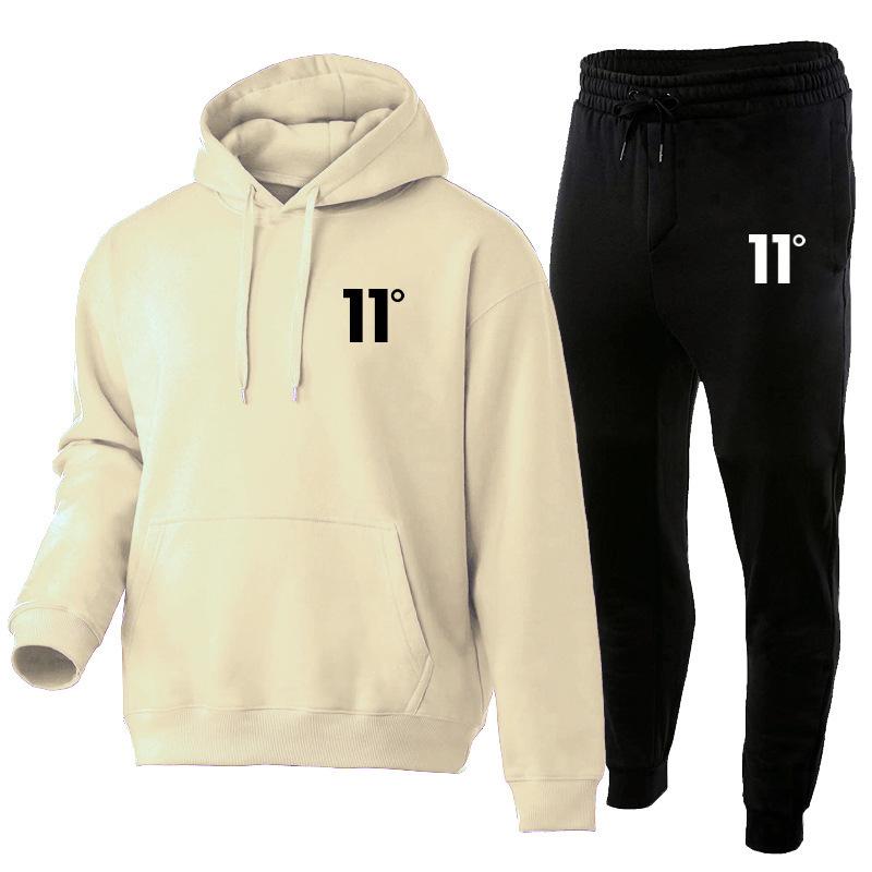 Men's Casual Autumn/Winter Hooded Set - Trendy Plus Velvet Hoodie & Sweatpants Two-Piece Set